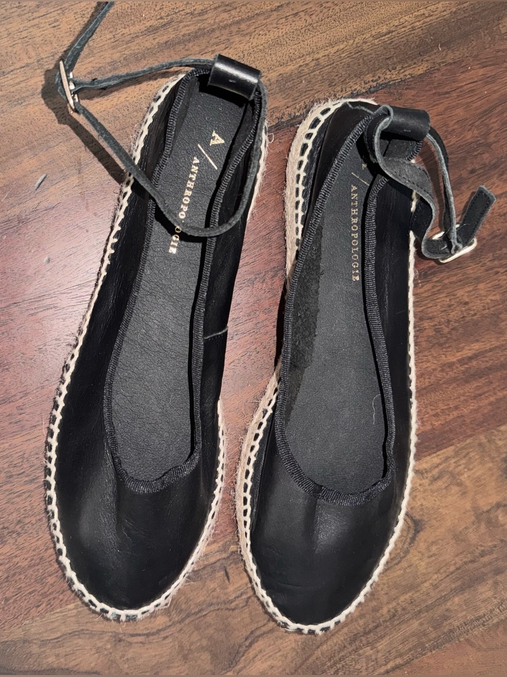 Anthropologie Black Leather Ankle-Tie Summer Espadrilles Sandals